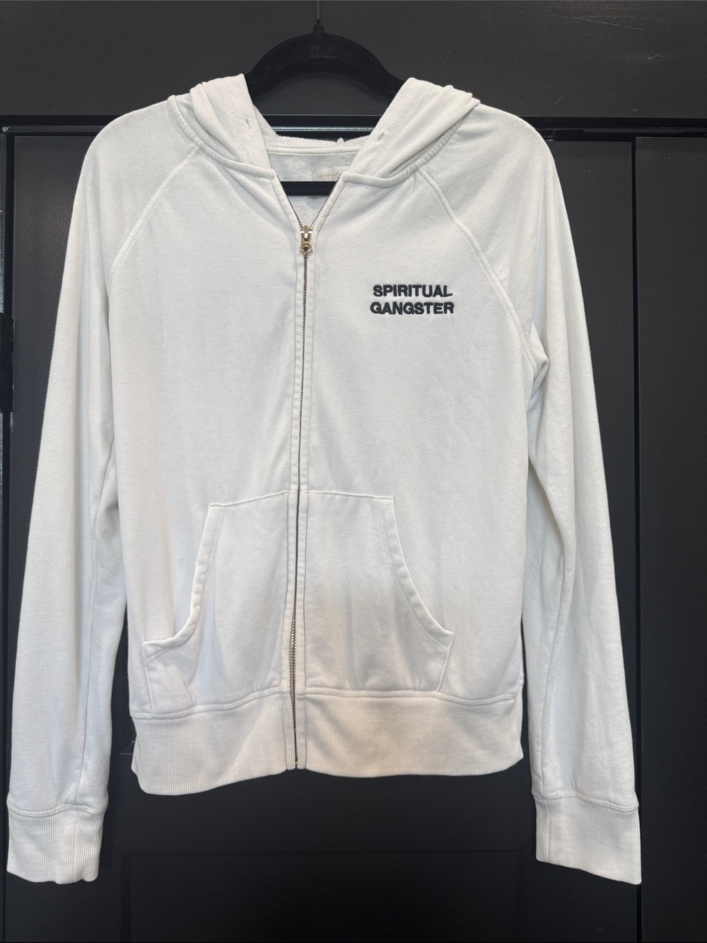 Spiritual Gangster White Zip-Up Hoodie with Logo Size Small